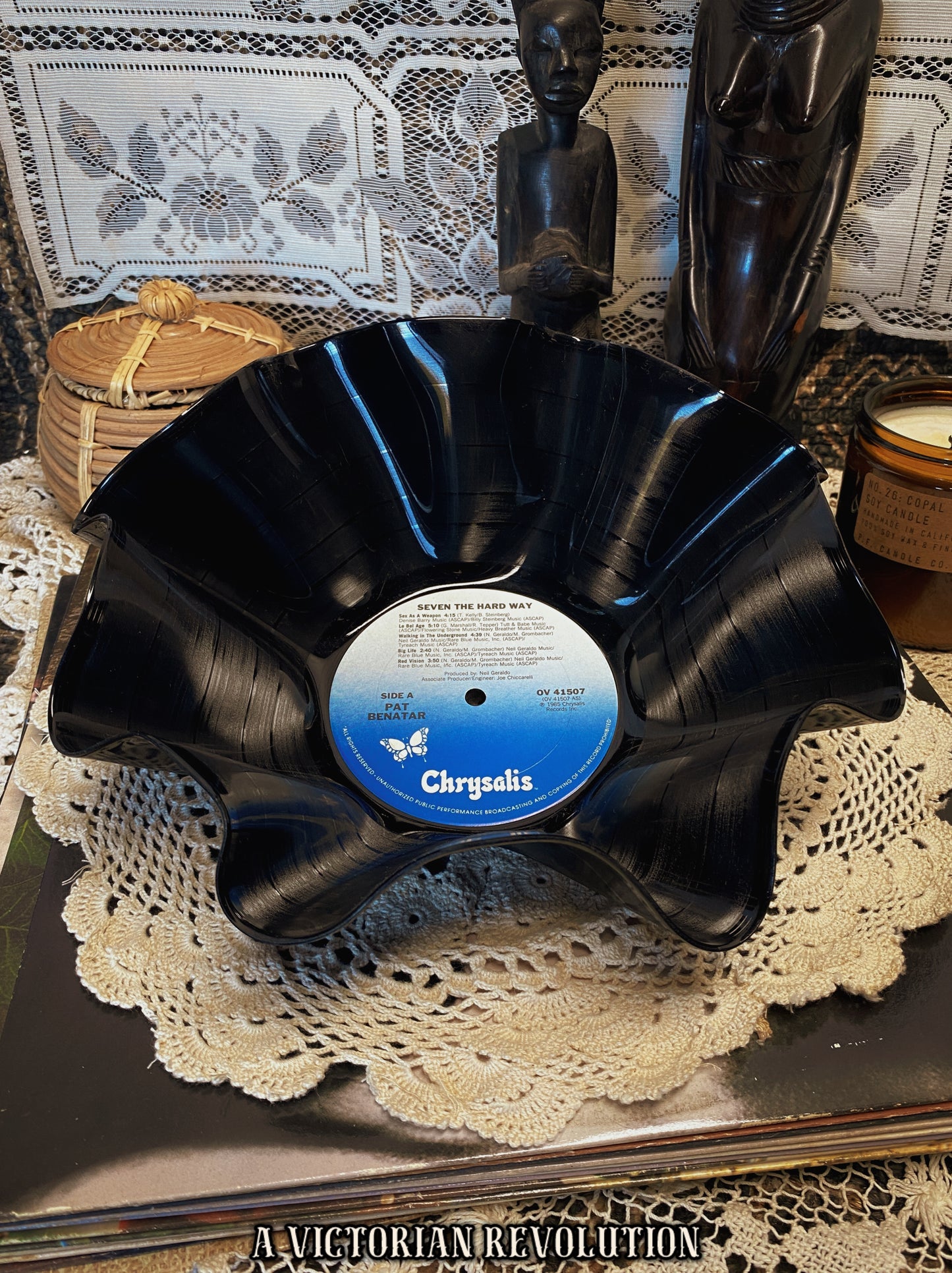 Pat Benatar - Seven the Hard Way - 1985 - Chrysalis Records - Rock - Salvaged + Upcycled Vinyl LP Record Album - Decorative Bowl