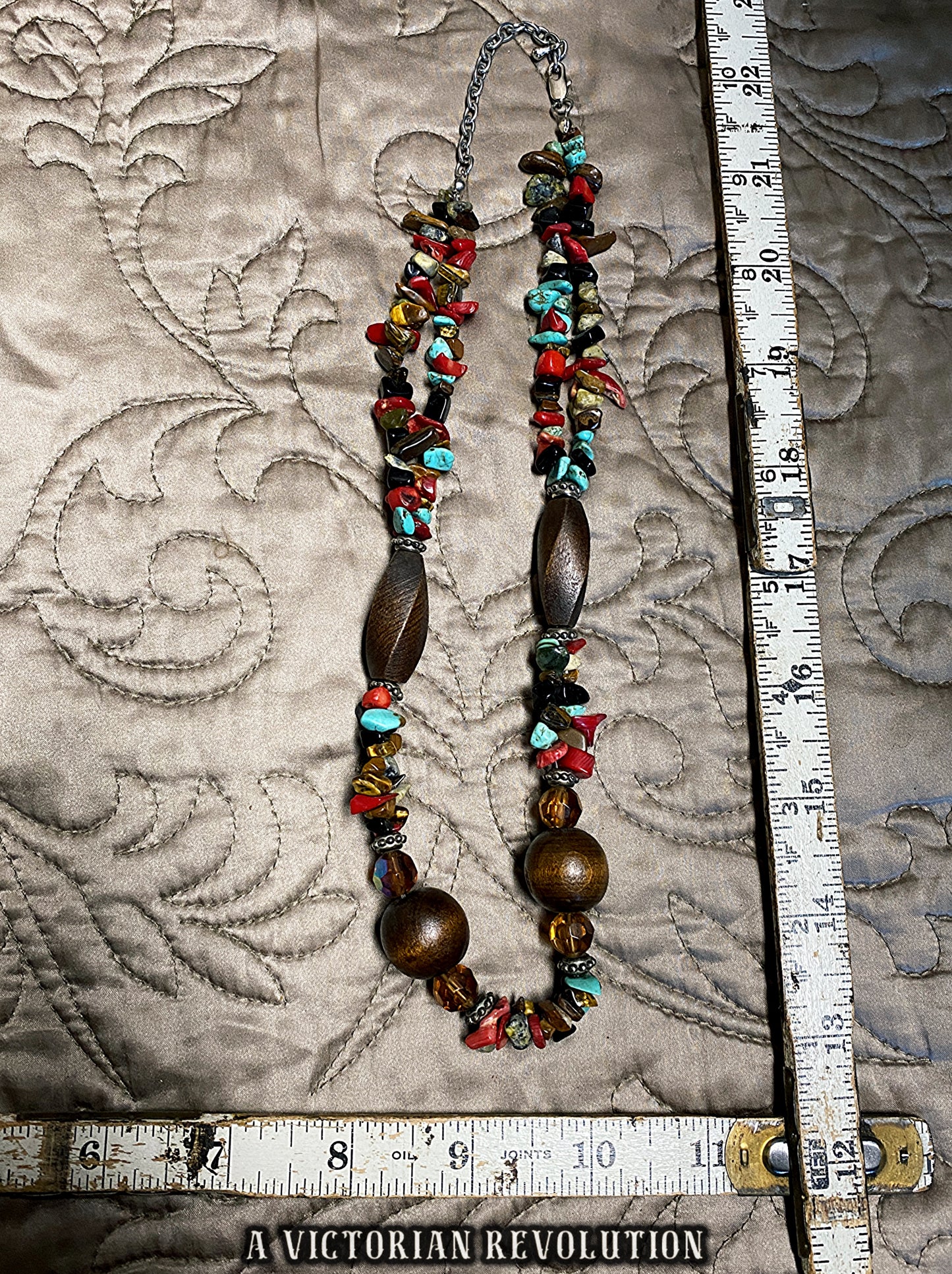 Vintage 90s Earthy Statement Necklace - Chunky Wood + Stone Beads - Retro Surfer Style - Eclectic Southwestern Charm