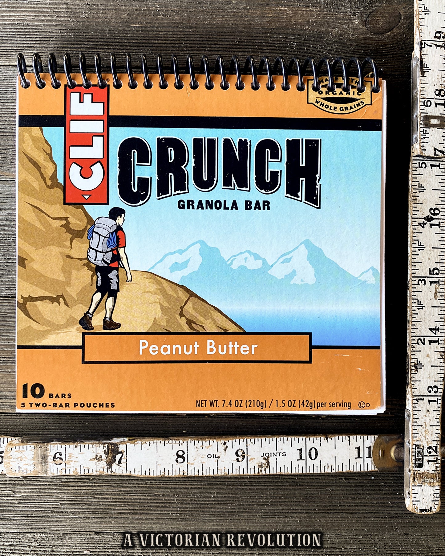 Handmade Upcycled Clif Bar Crunch Peanut Butter Box Spiral Notebook, Eco-Friendly Recycled Stationery Journal, Hiking Gift, Graphic Sketchbook