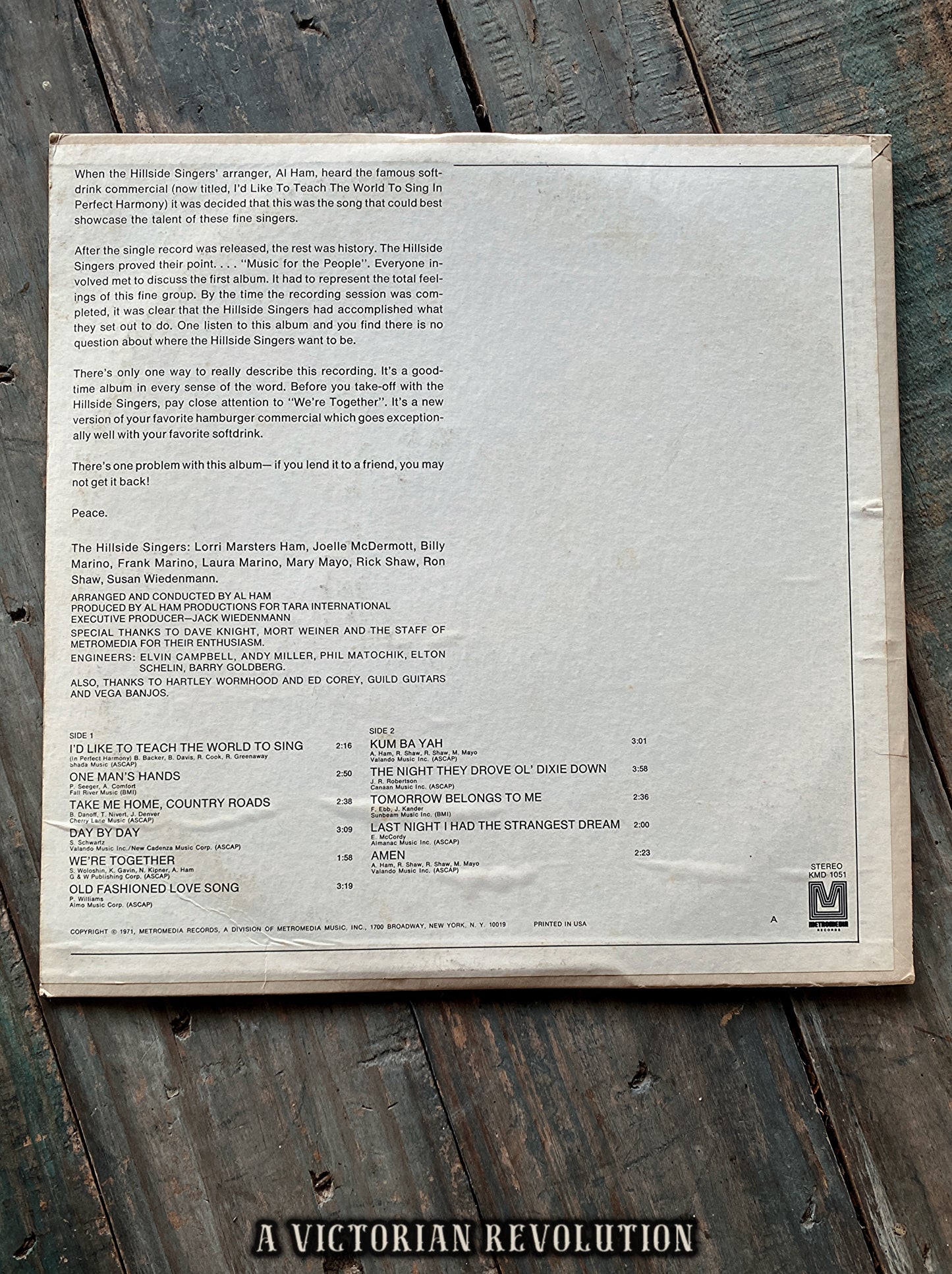 The Hillside Singers - I'd Like To Teach The World To Sing - 1971 - Metromedia Records - Pop / Folk - Vinyl LP - Used