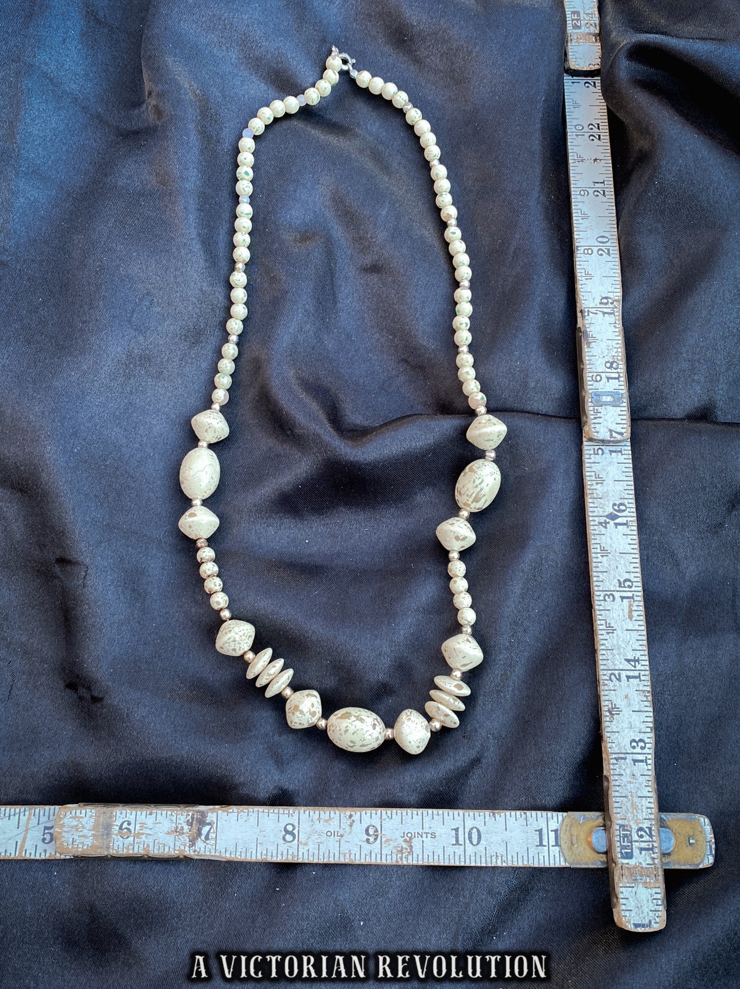 Speckled Cream Painted Plastic Beads - 1970s Vintage - Grungy Punk Neutrals