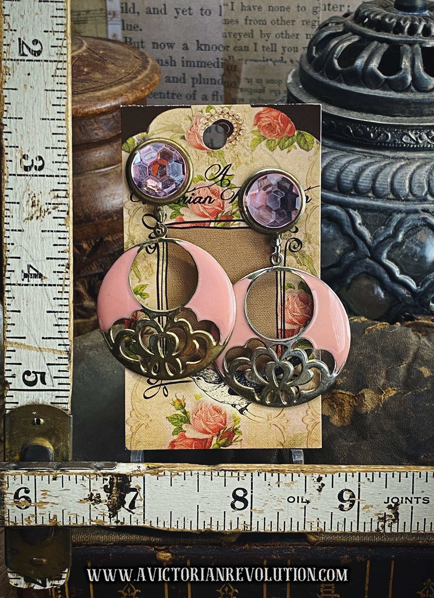 Pink Dangle Earrings – Enamel – Vintage Style – Used