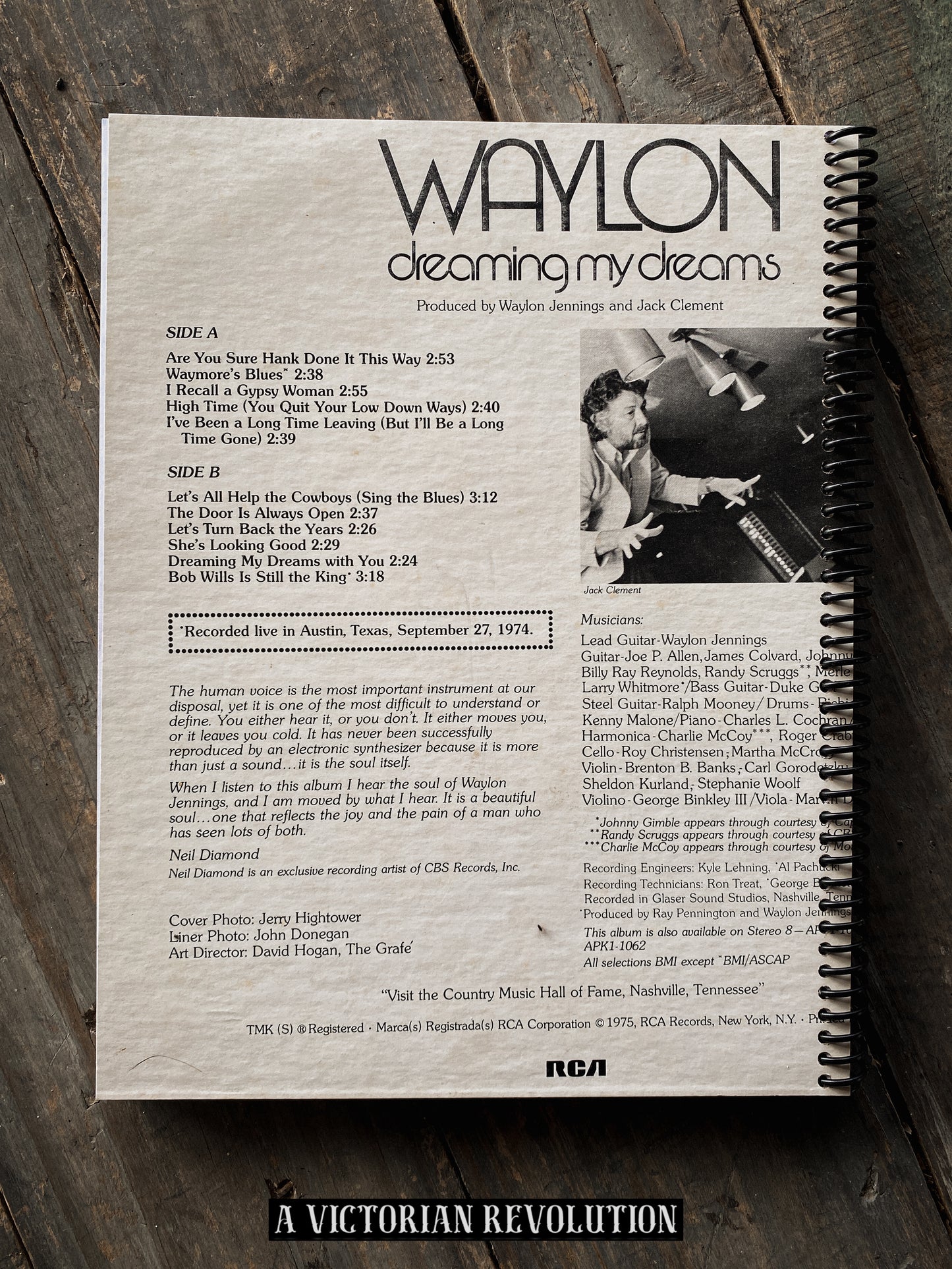 Waylon Jennings - Dreaming My Dreams - 1975 - RCA Records - Country / Outlaw Country - Salvaged + Upcycled Vinyl LP Record Album Cover Notebook