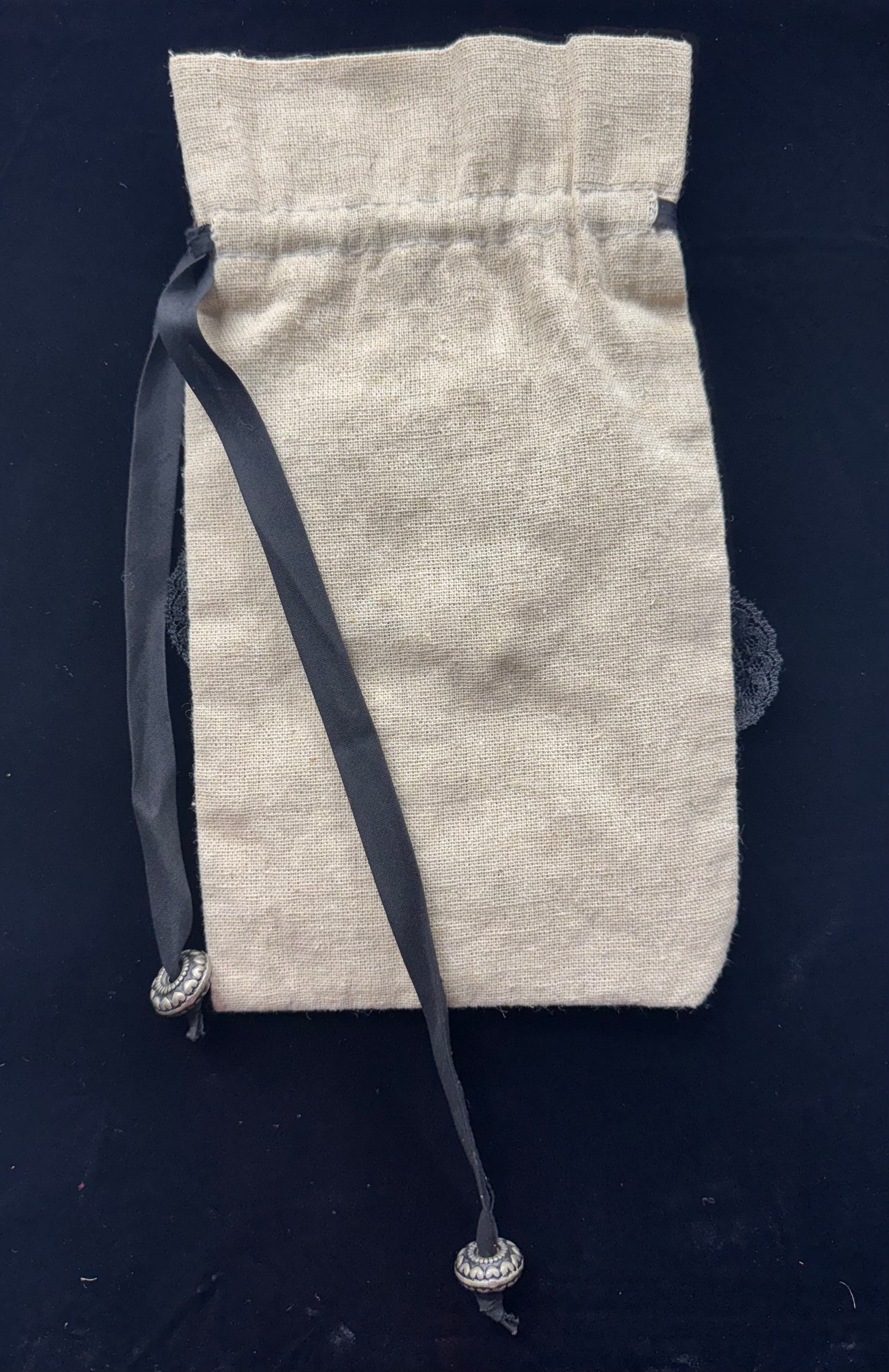 Drawstring Bag with Black Lace