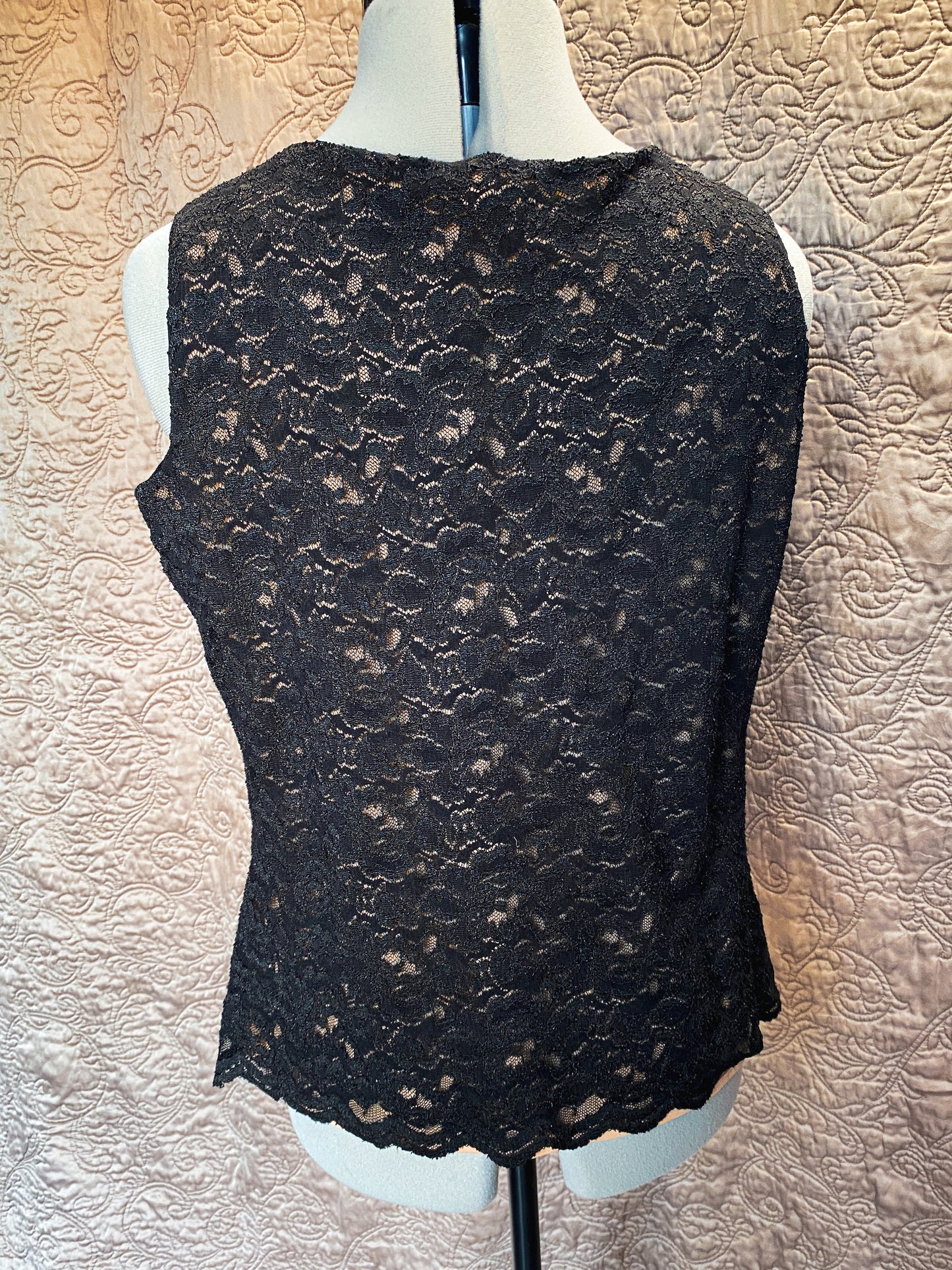 Black Floral Lace Tank Top- Coldwater Creek - Sleeveless Shirt - Size Medium 10/12