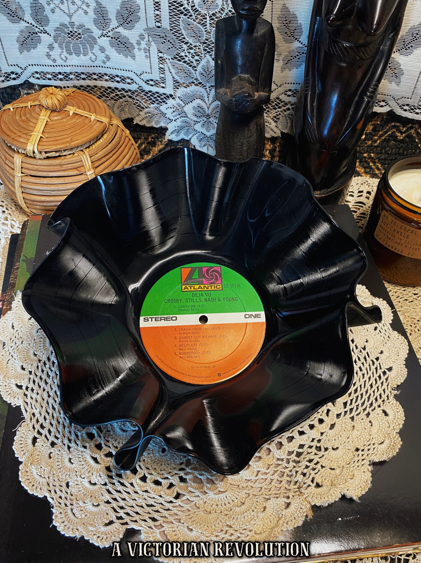 Crosby, Stills, Nash & Young - Deja Vu - 1970 - Atlantic Records - Folk Rock - Salvaged + Upcycled Vinyl LP Record Album - Decorative Bowl