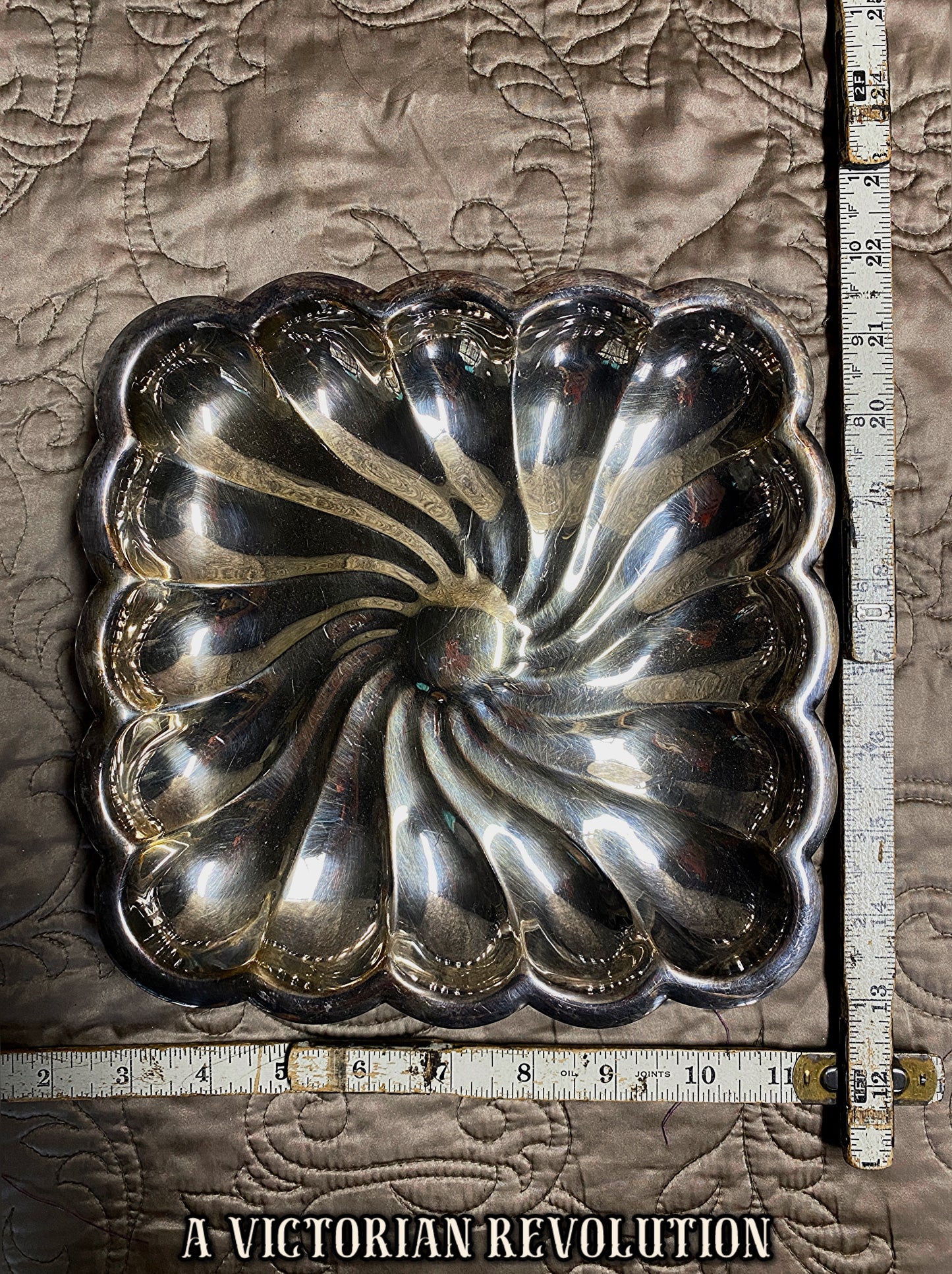 Vintage Silver Plated Footed Serving Dish with Spiral Flute Design - Sheffield Reproduction with Patina