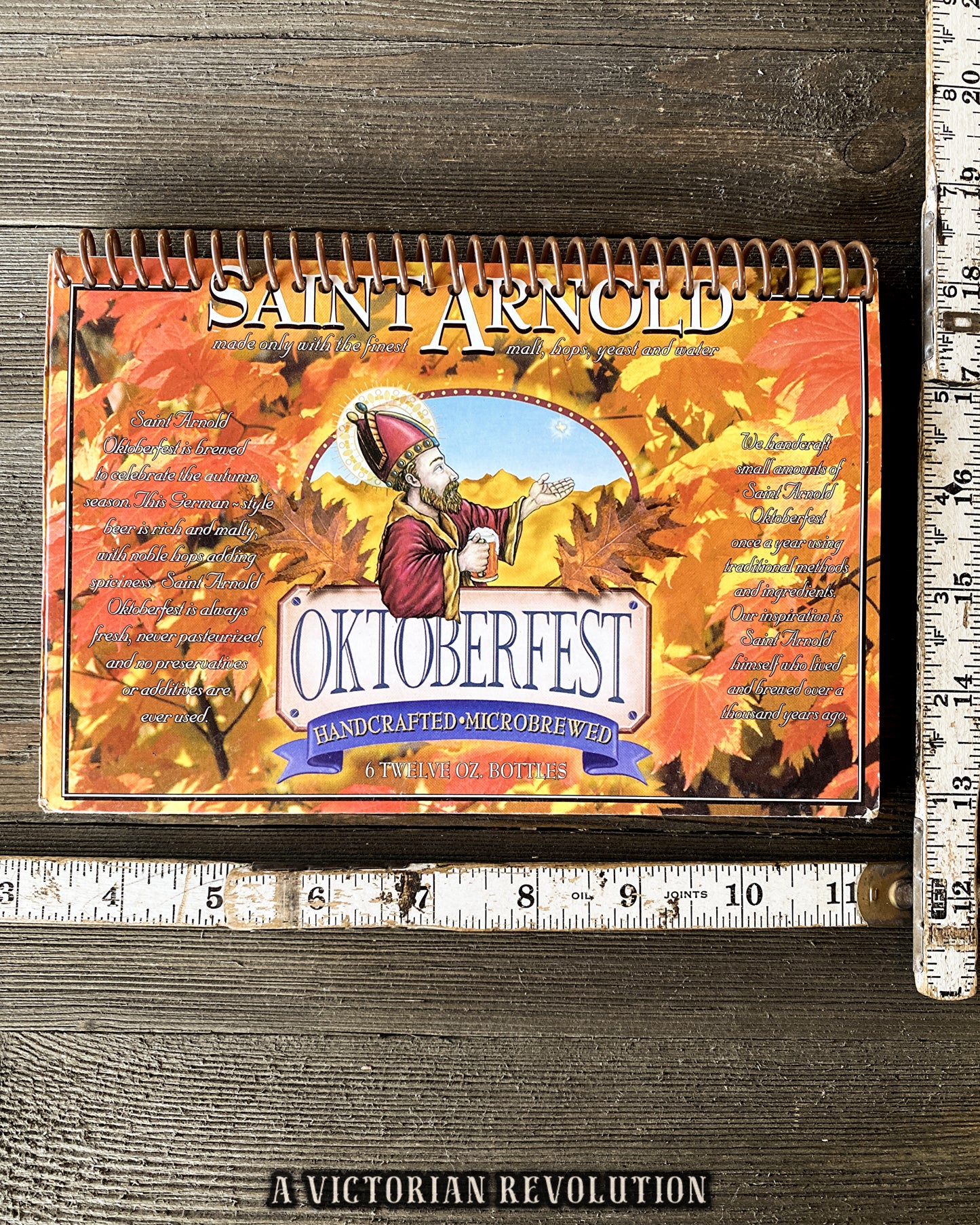 Handmade Upcycled Saint Arnold Brewing Company Oktoberfest Beer Box Spiral Notebook – Unique Eco-Friendly Recycled Cardboard Journal and Stationery Gift