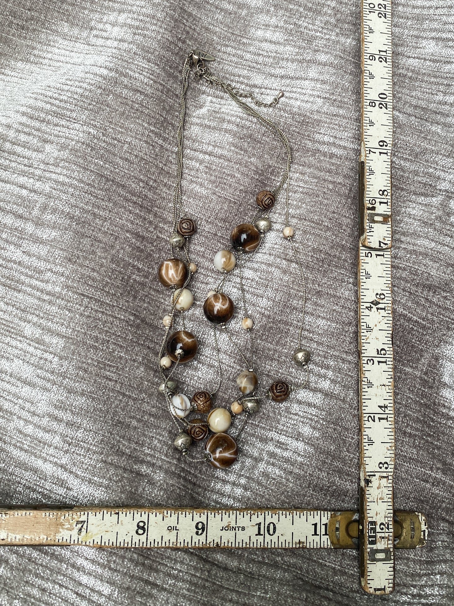 Earthy Chocolate Brown And Cream Multi Strand Layered - Retro New York And Company Necklace