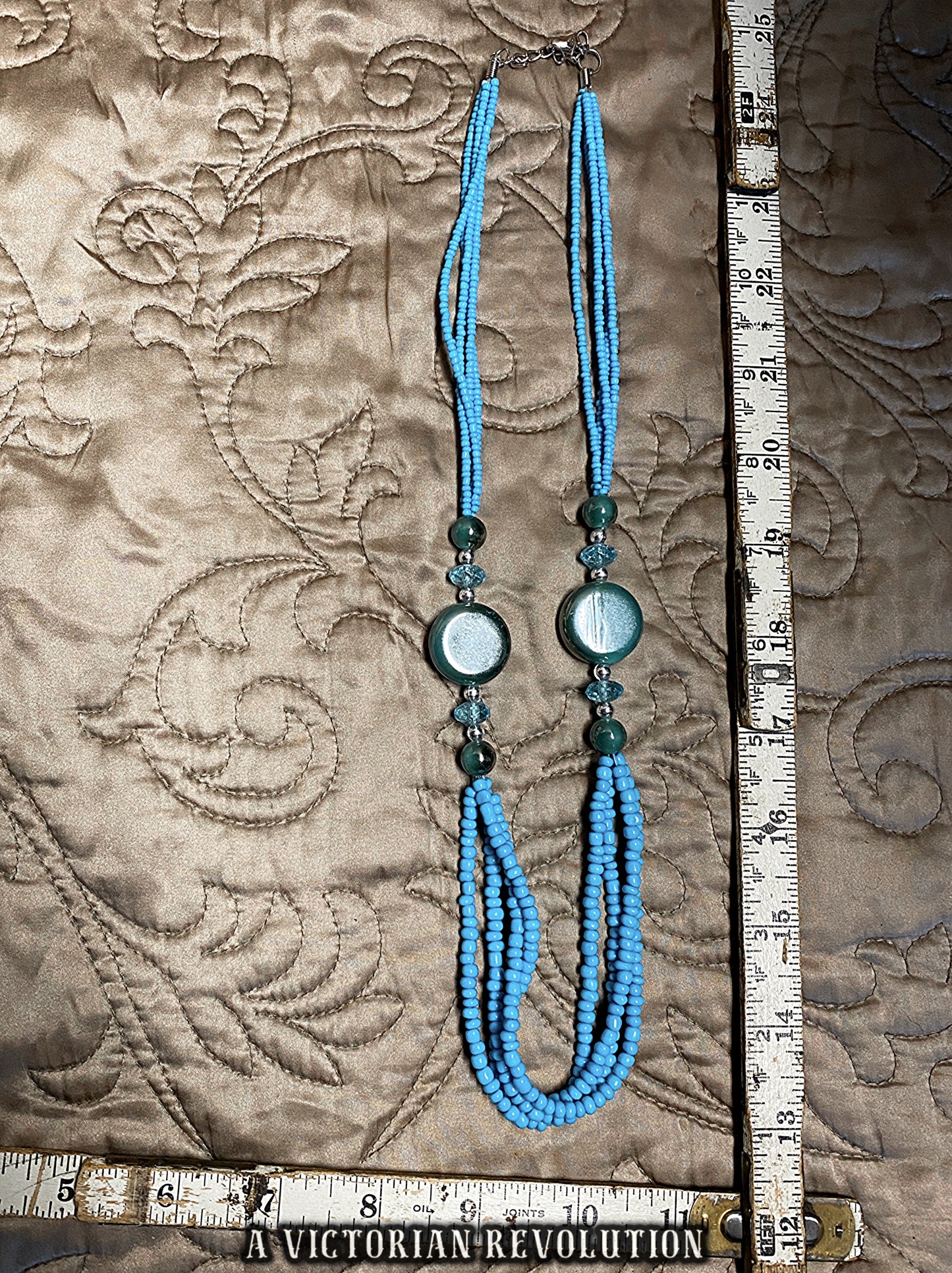 Vintage 90s Y2K Chunky Teal Seed Bead Statement Necklace