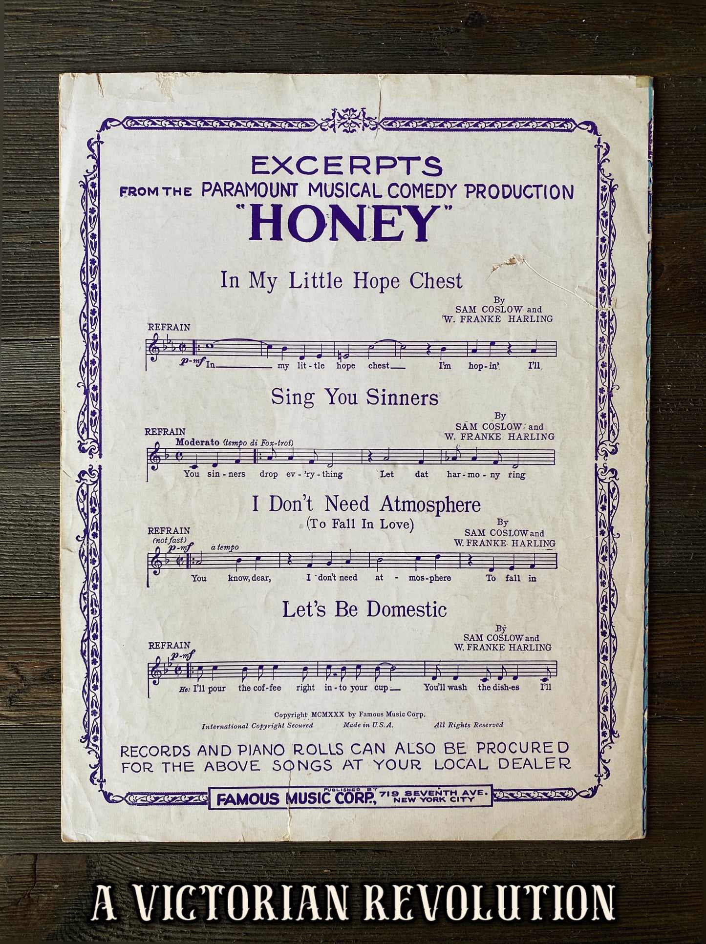 Livin' in the Sunlight, Lovin' in the Moonlight - The Big Pond - Sheet Music - 1930