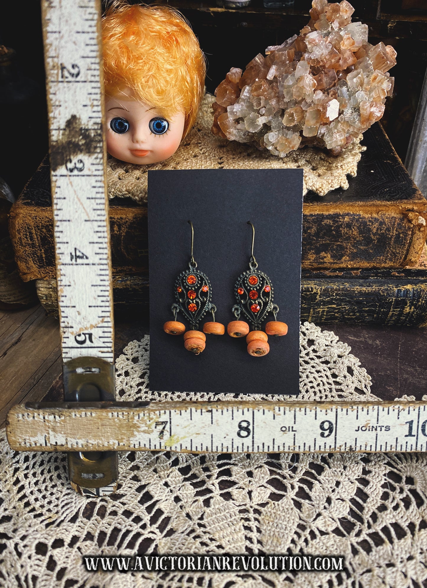 Antique Bronze Filigree - Burnt Orange Crystal - Terracotta Bead - Boho Vintage Style - Handmade Earrings