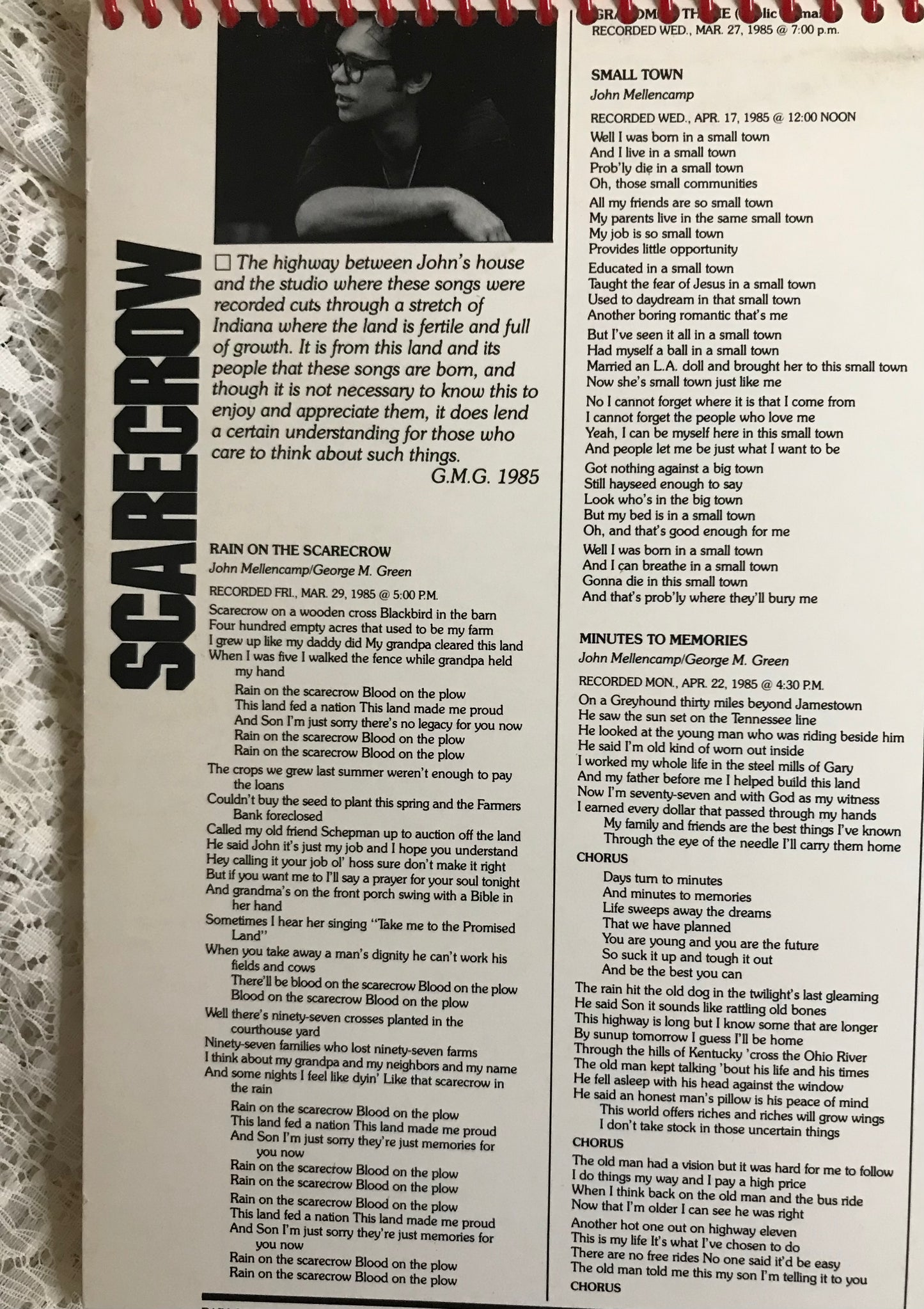 John Cougar Mellencamp Scarecrow Album Cover Notebook