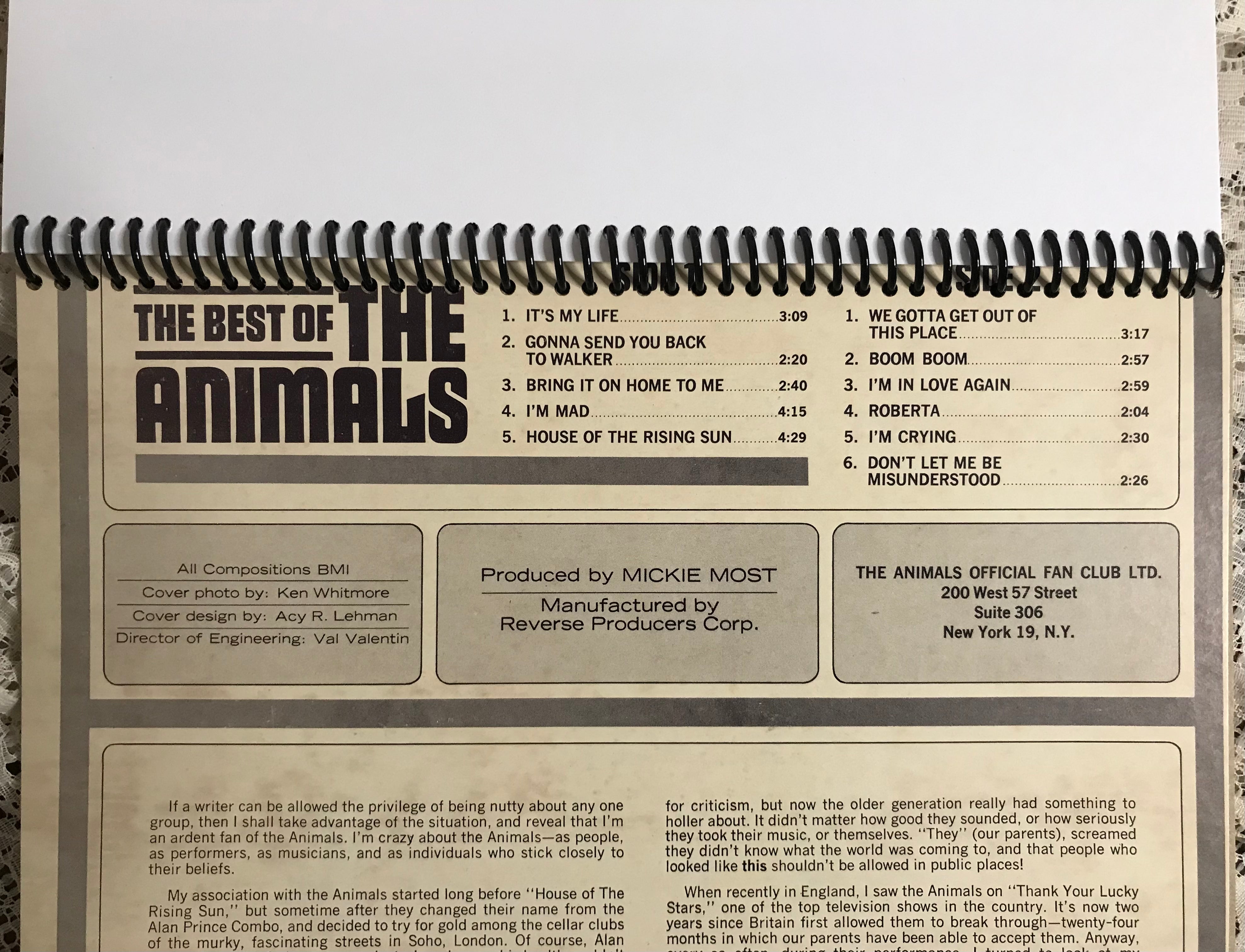 Animals, The Best Of…Album Cover Notebook