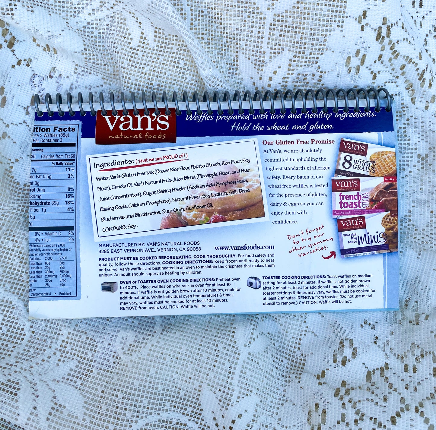 Van’s Gluten Free Blueberry Waffles Upcycled Spiral Notebook