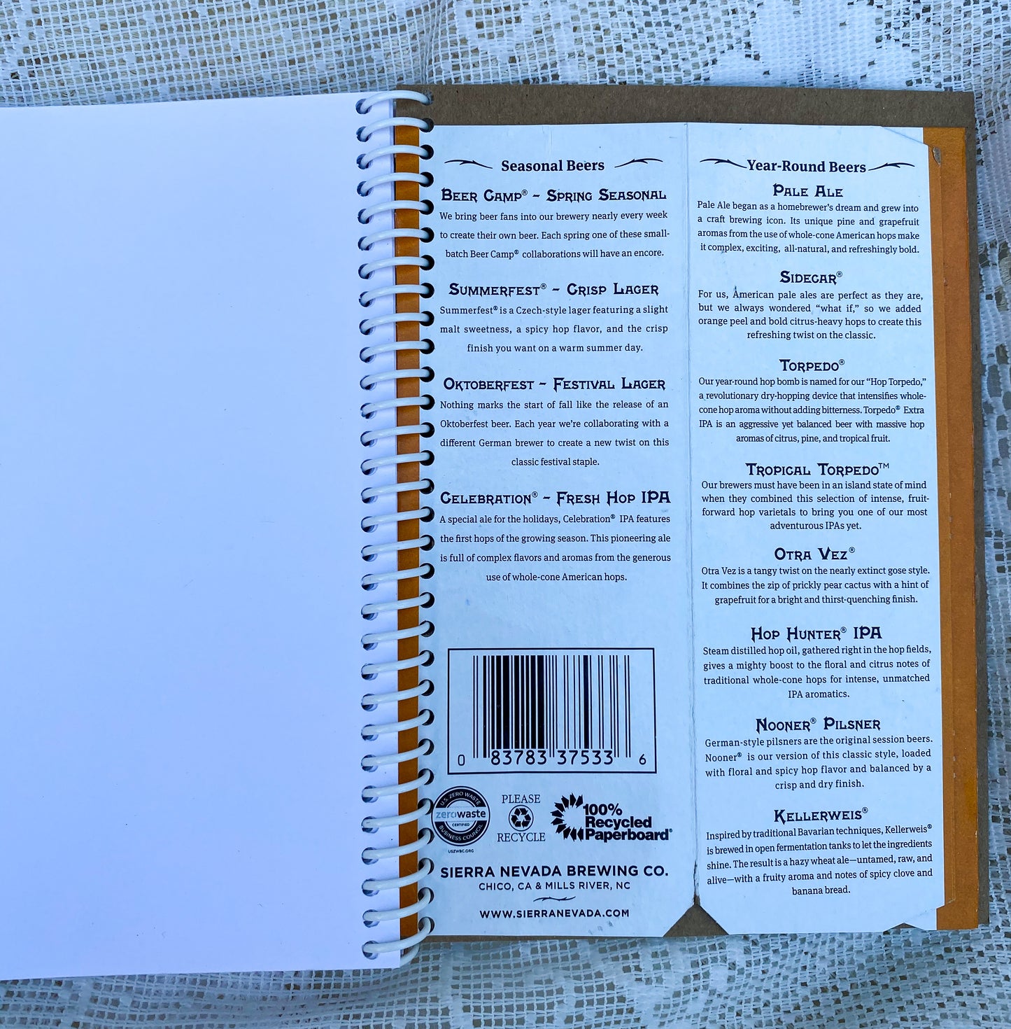 Sierra Nevada Sidecar Recycled Beer Carton Notebook