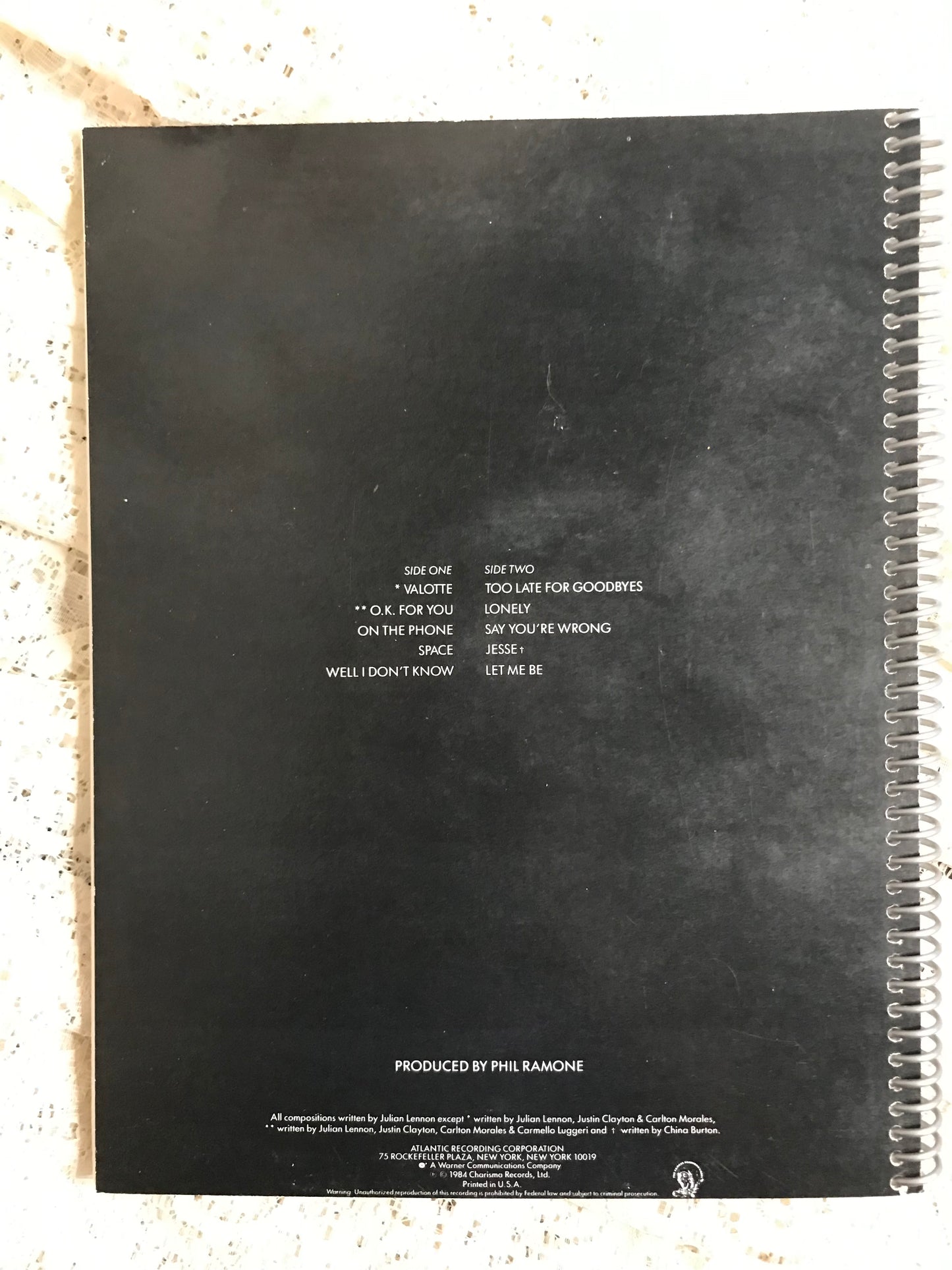 Julian Lennon Valotte Album Cover Notebook