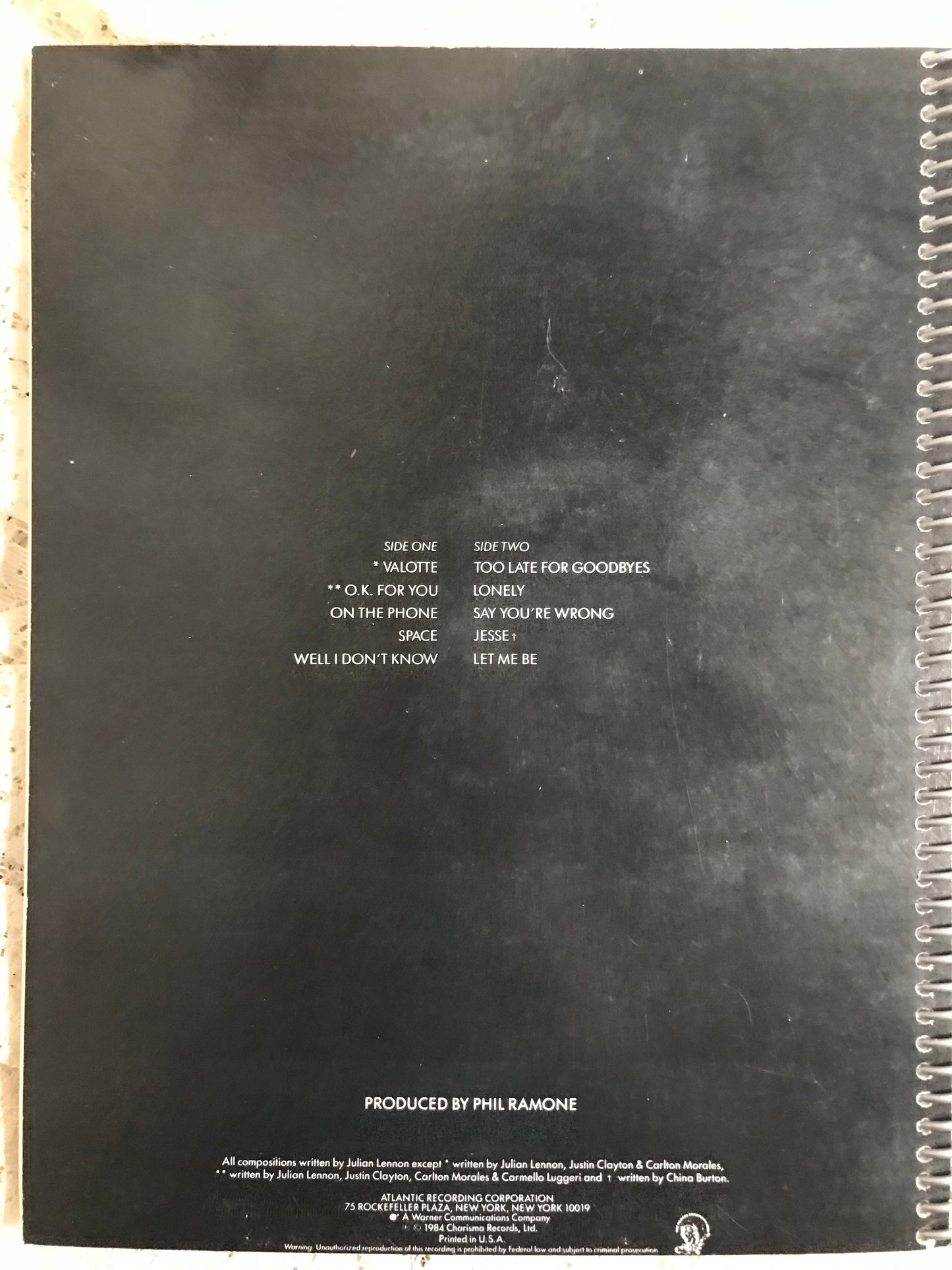 Julian Lennon Valotte Album Cover Notebook