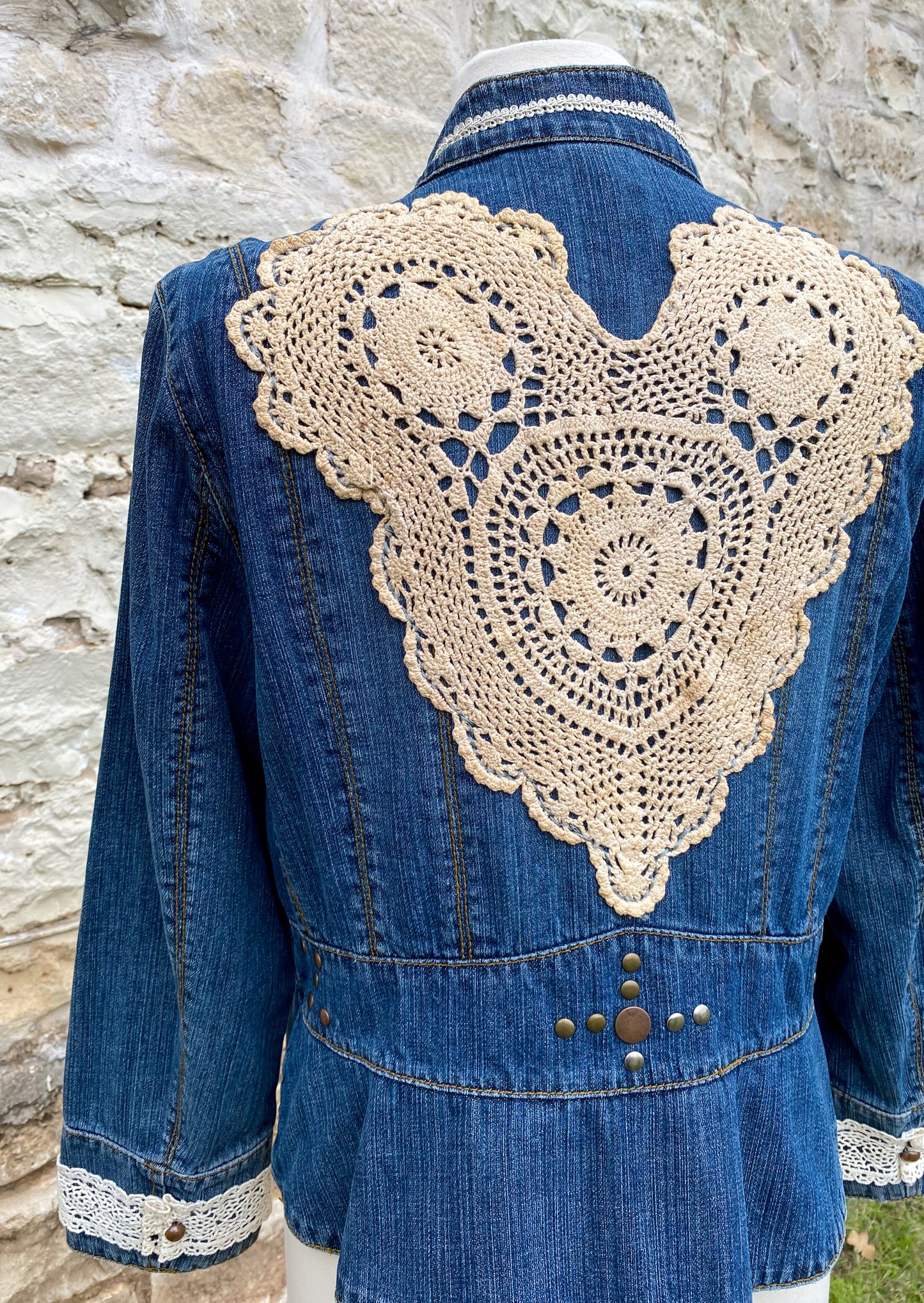 Denim Short Jacket w Studs and Heart on Back - Large