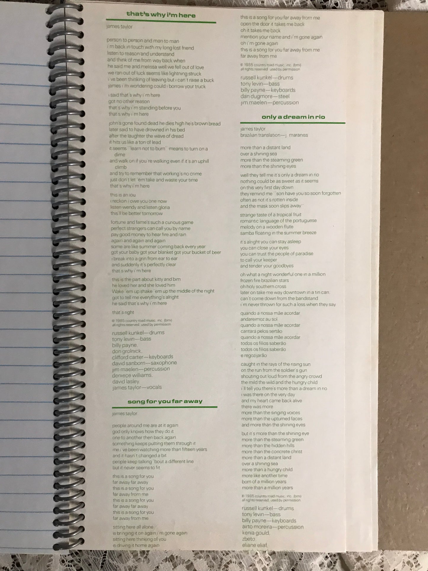 James Taylor That's Why I'm Here  Album Cover Notebook