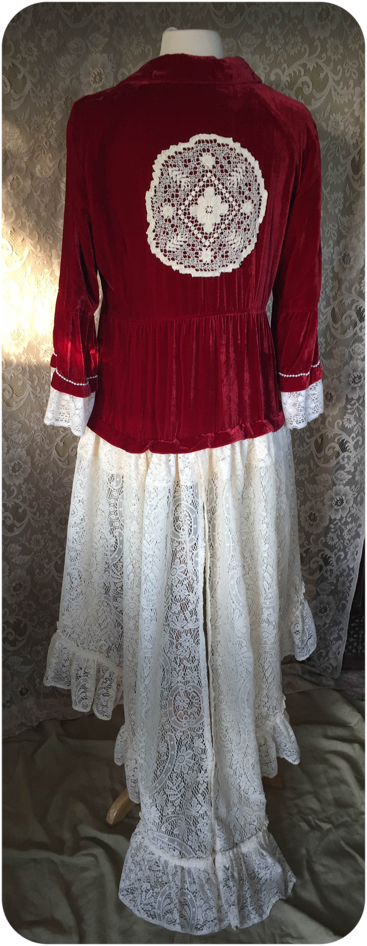 The Red Queen - Crushed Velvet Upcycled Victorian Jacket - Medium