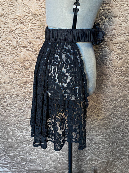 Black Lace Overskirt Bustle - Gothic Steampunk - Floral Belt Accessory