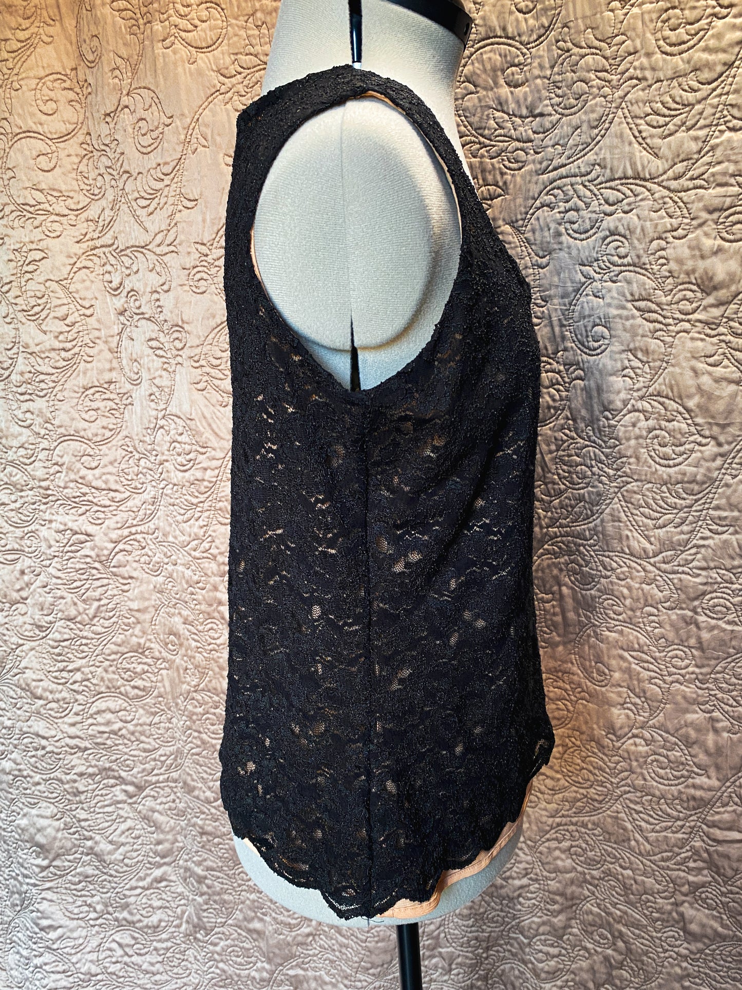 Black Floral Lace Tank Top- Coldwater Creek - Sleeveless Shirt - Size Medium 10/12
