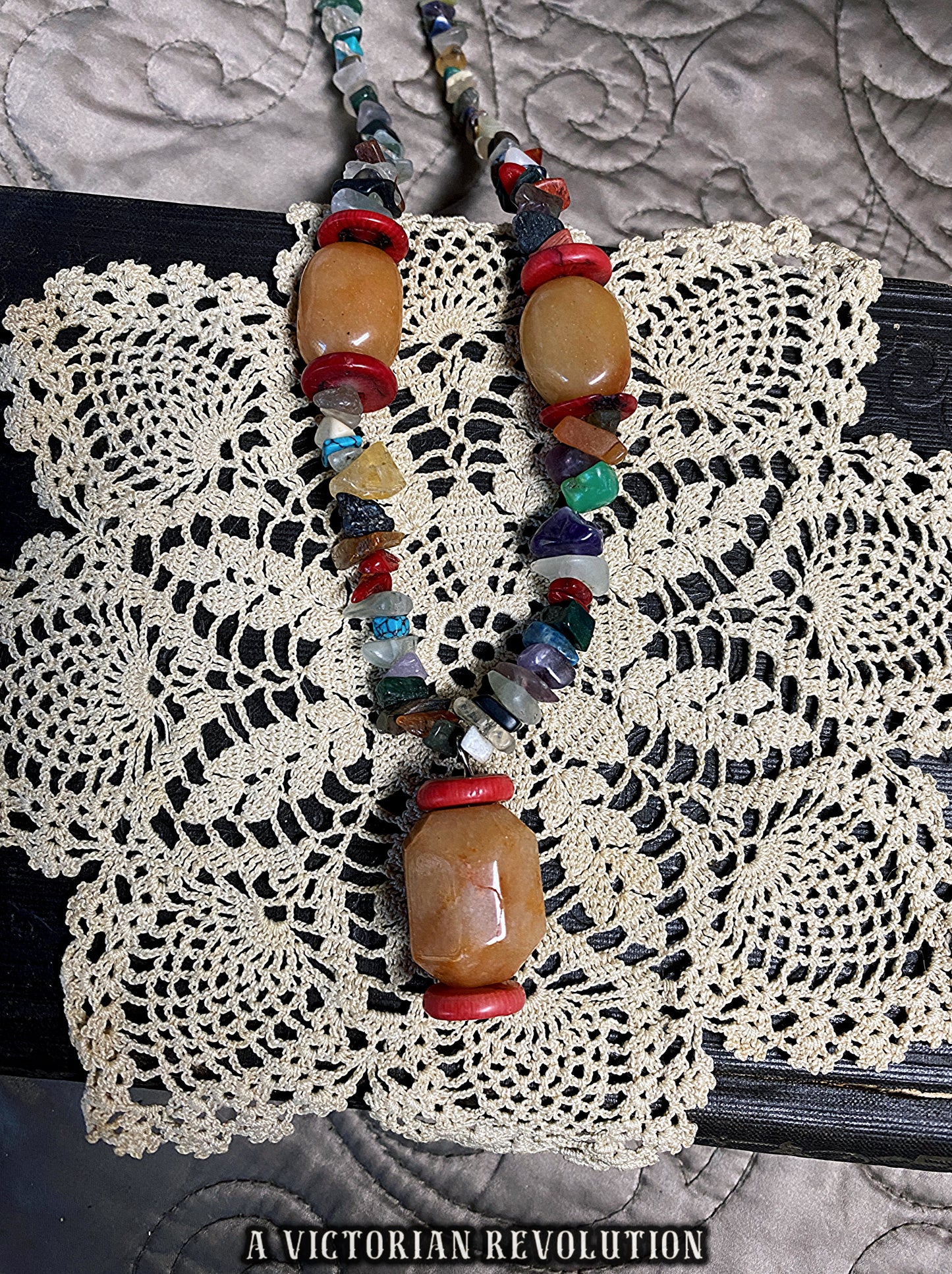 Multi Stone Chakra Necklace - Red Aventurine, Amethyst, Citrine + Fluorite - Healing Crystal Jewelry - Natural Gemstones