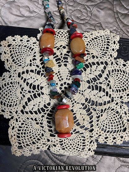 Multi Stone Chakra Necklace - Red Aventurine, Amethyst, Citrine + Fluorite - Healing Crystal Jewelry - Natural Gemstones