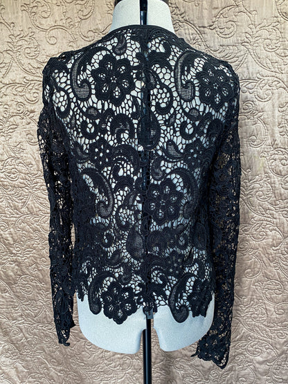 Black Lace Jacket with Silver Zippers - Small