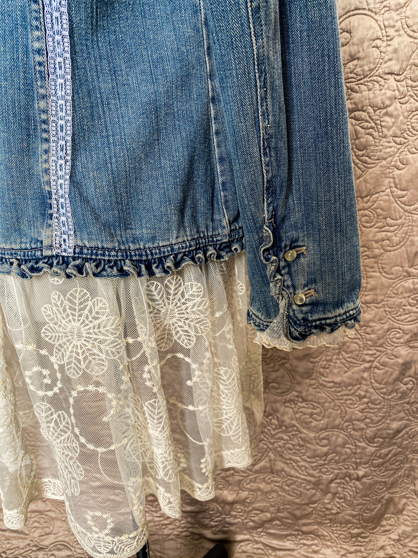 Denim and Lace Upcycled Victorian Jacket -MEDIUM