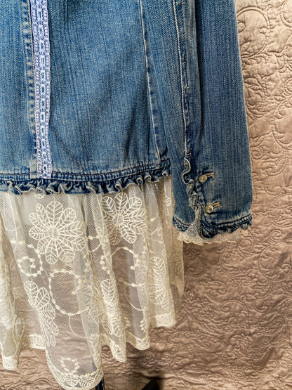 Denim and Lace Upcycled Victorian Jacket -MEDIUM