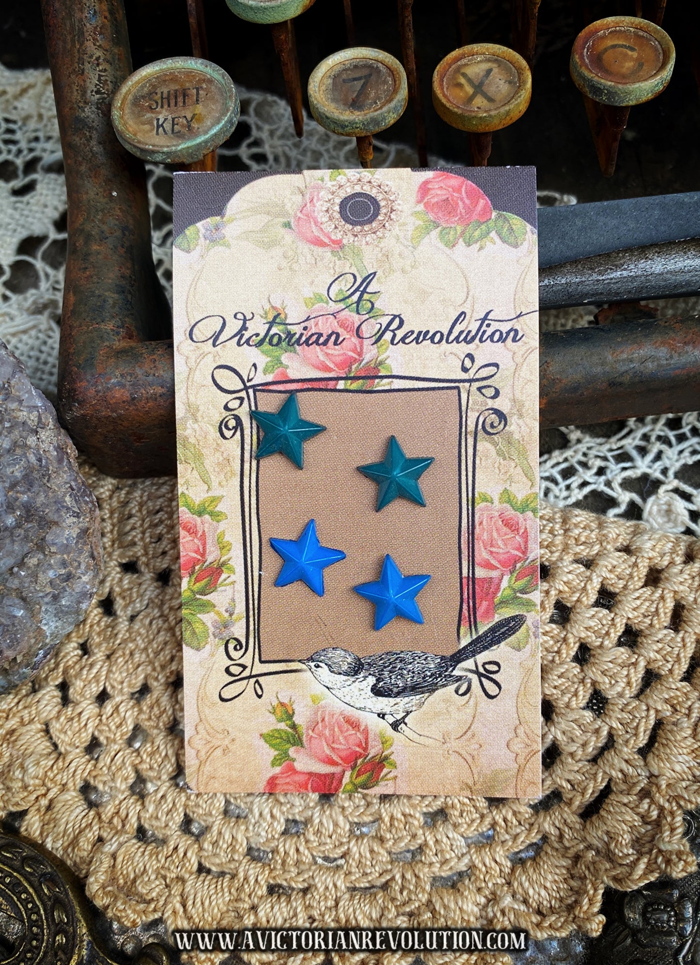 Star Stud Earrings - Teal and Cobalt Blue - Vintage - Two Pair Set - Retro 90’s Aesthetic