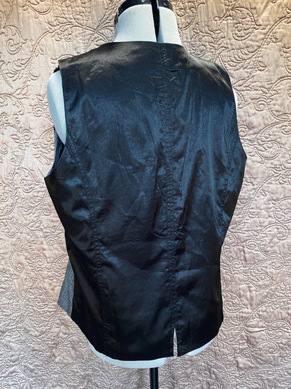 Modern Black and Grey Button Up Vest - Embroidered, Textured Sleeveless Jacket - Chico's Size 2
