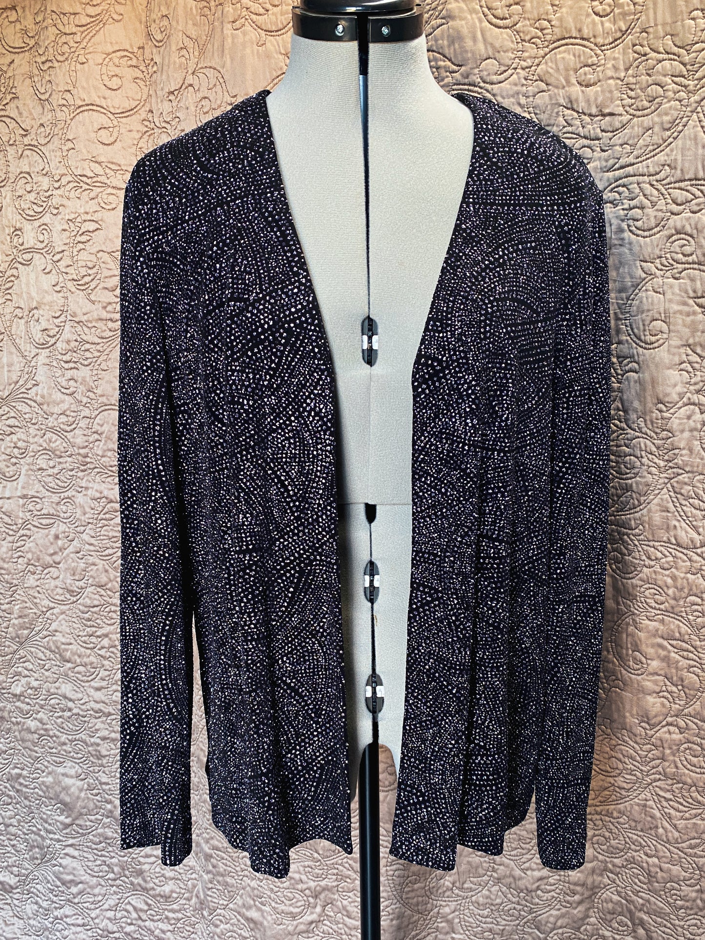 Purple + Black Open Front Sparkle Cardigan - Glitter  Jacket - Lightweight Long Sleeve - Size 12