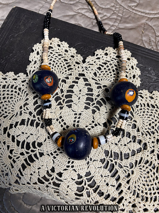 Vintage 90s Eclectic Eye Glass + Heishi Shell Beaded Necklace