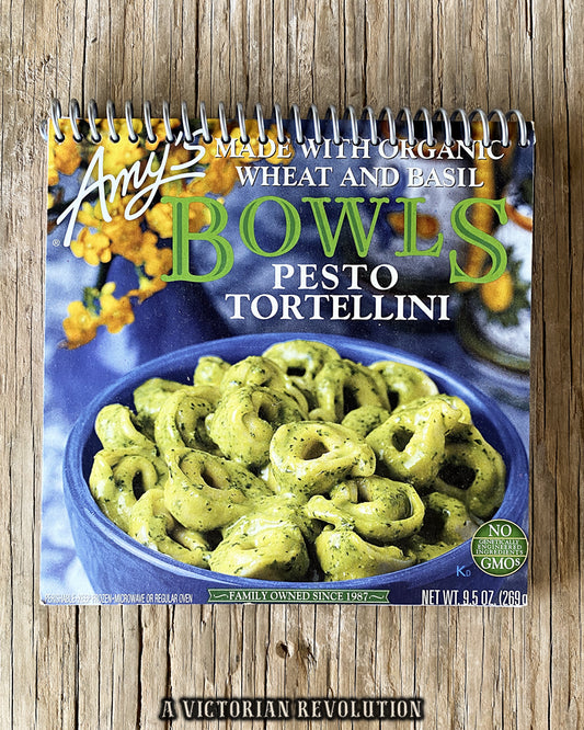 Handmade Upcycled Amy’s Pesto Tortellini Bowl Food Box Notebook + Recycled Vegetarian + Vegan Eco-Friendly Journal + Unique Sustainable Pasta Lover Gift
