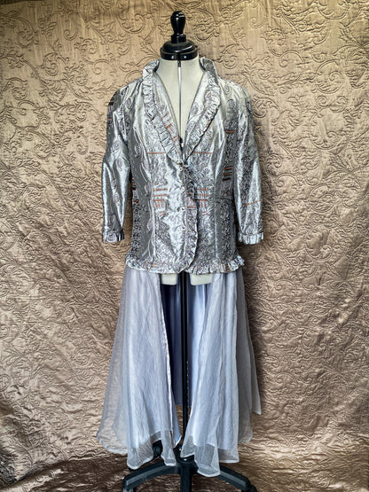 Silver Brocade Long Jacket - Large