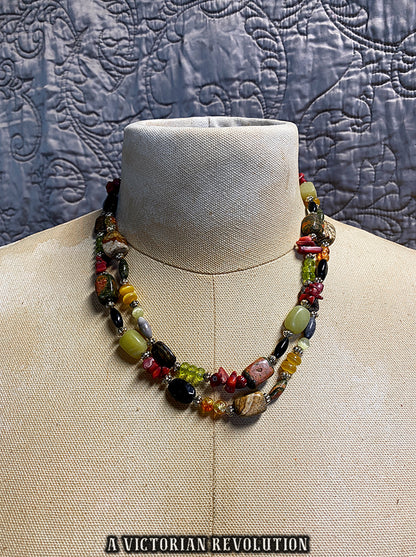 Chakra Necklace - Gemstone Beaded Necklace - Unakite, Picture Jasper, Onyx - Healing Crystal Jewelry - Natural Gemstones