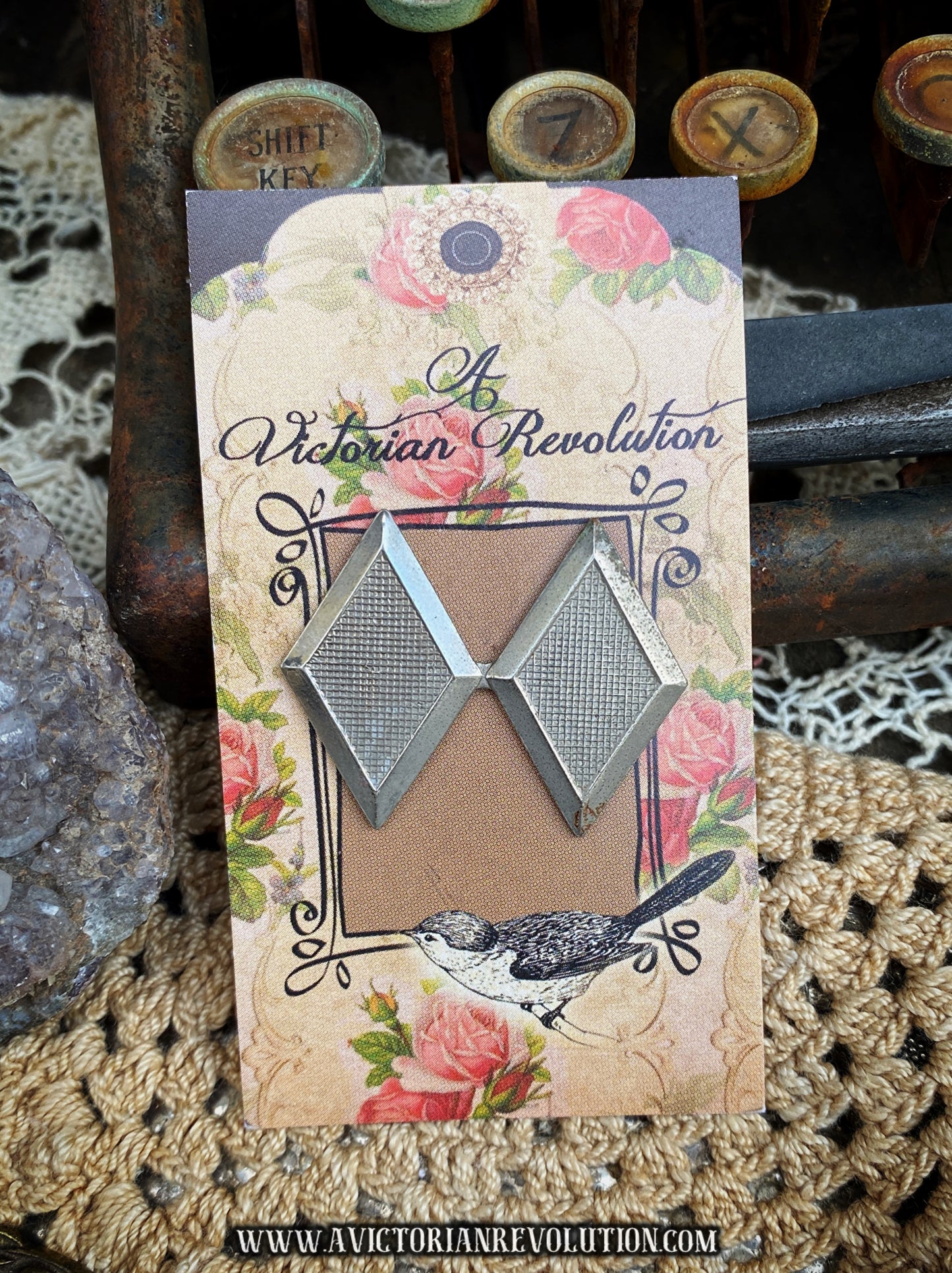 Silver-tone Double Diamond Pin - Geometric - Vintage