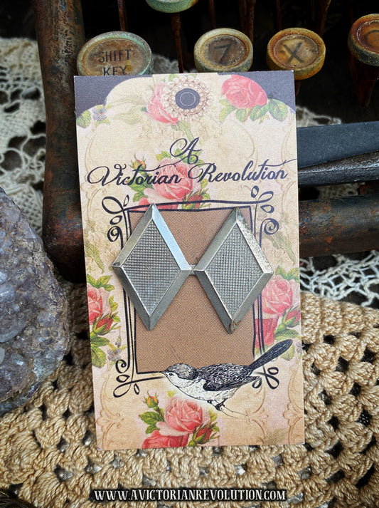 Silver-tone Double Diamond Pin - Geometric - Vintage