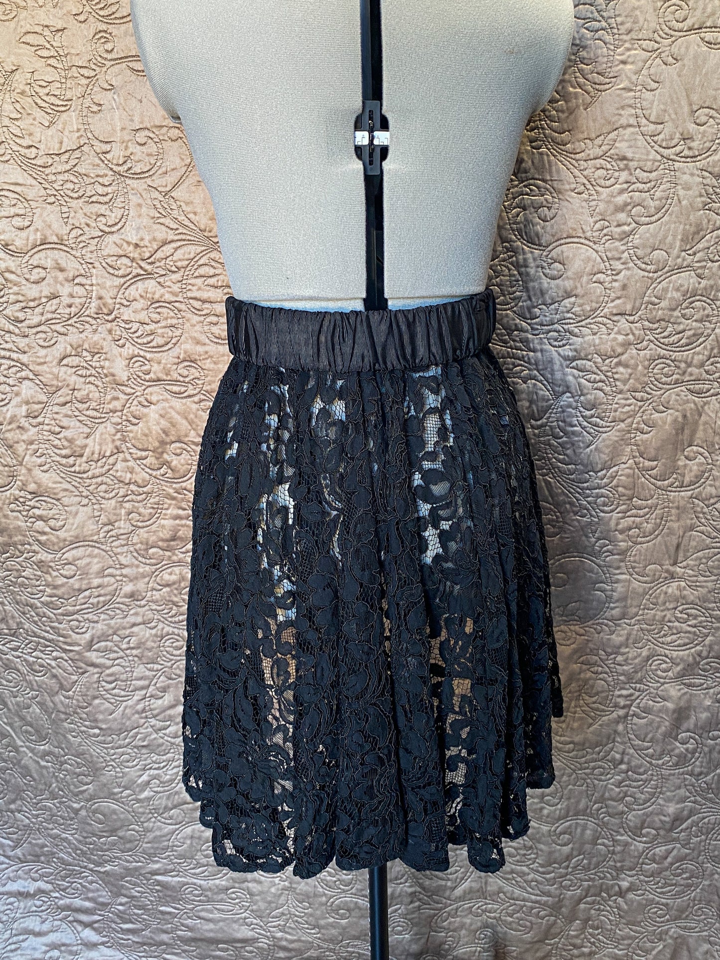 Black Lace Overskirt Bustle - Gothic Steampunk - Floral Belt Accessory