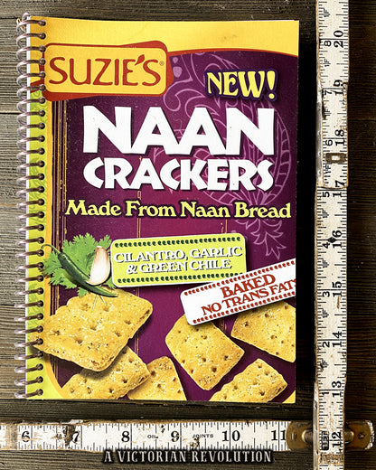 Upcycled Suzie's Naan Crackers Handmade Spiral Notebook - Cilantro Garlic + Green Chile Foodie Journal - Eco-Friendly Recycled Stationery Gift for a Vegan or Vegetarian