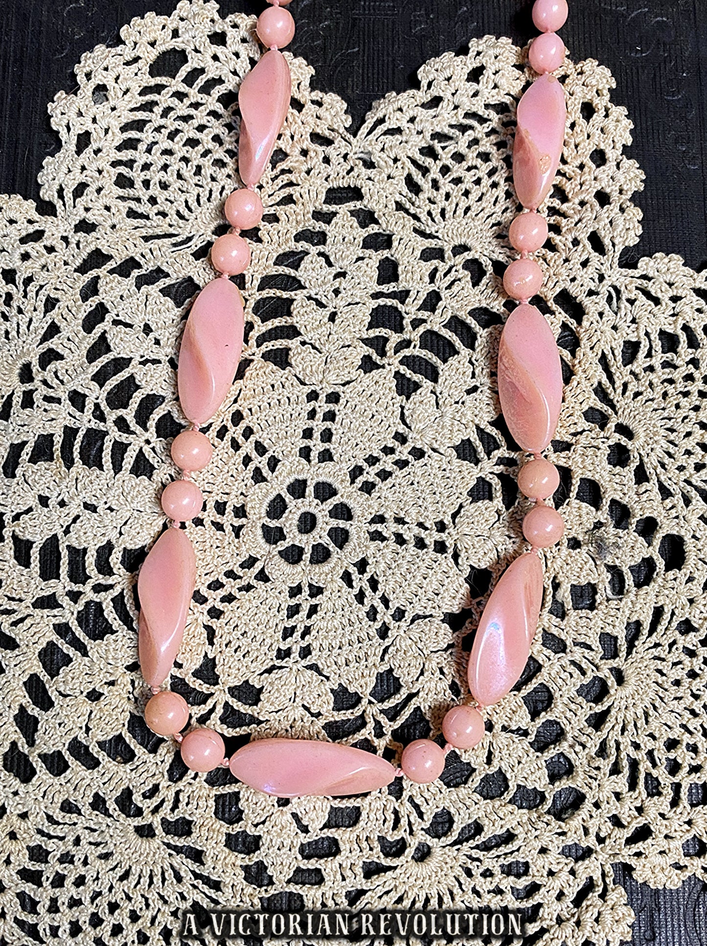 Vintage 1950s Pink Moonglow Lucite Twisted Bead Necklace Mid Century Rockabilly Costume Jewelry