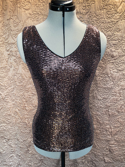 Bronze Metallic Joseph Ribkoff Glam Tank Top - V-Neck - Elegant Cocktail Party Shirt - New - Size 2