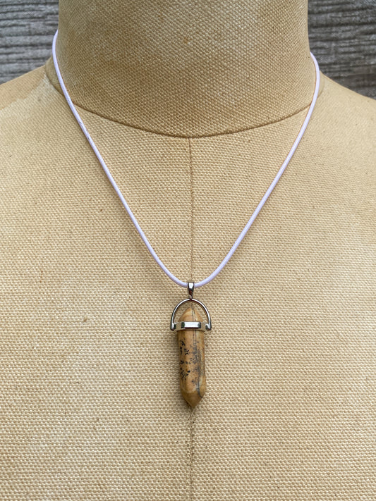 Tan And Brown Picture Jasper Hexagonal Crystal Point Pendant Necklace - Earthy Bohemian Style -Root Chakra Healing