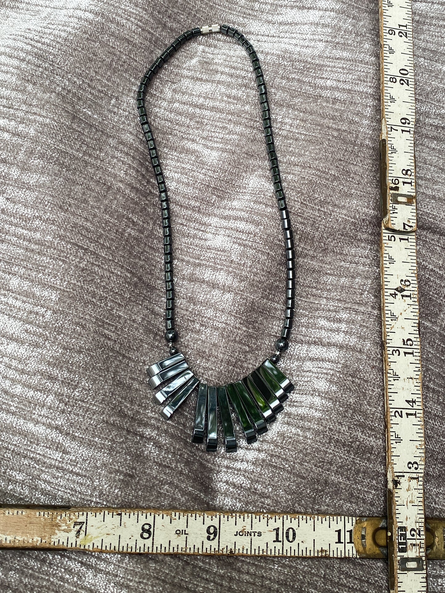 Black Hematite Necklace, Vintage Style Dark Gray Metallic Stone - Geometric Statement Necklace