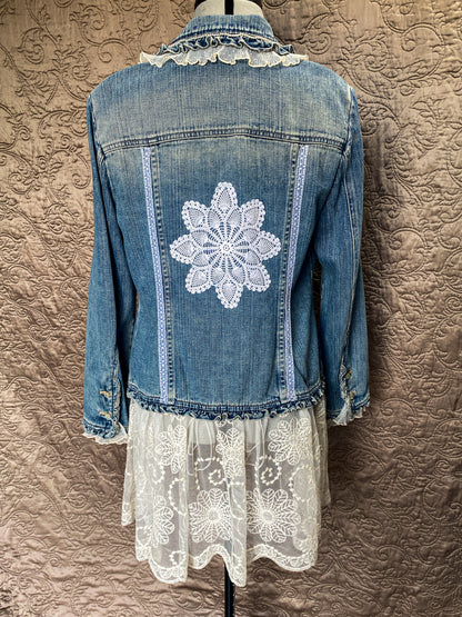 Denim and Lace Upcycled Victorian Jacket -MEDIUM