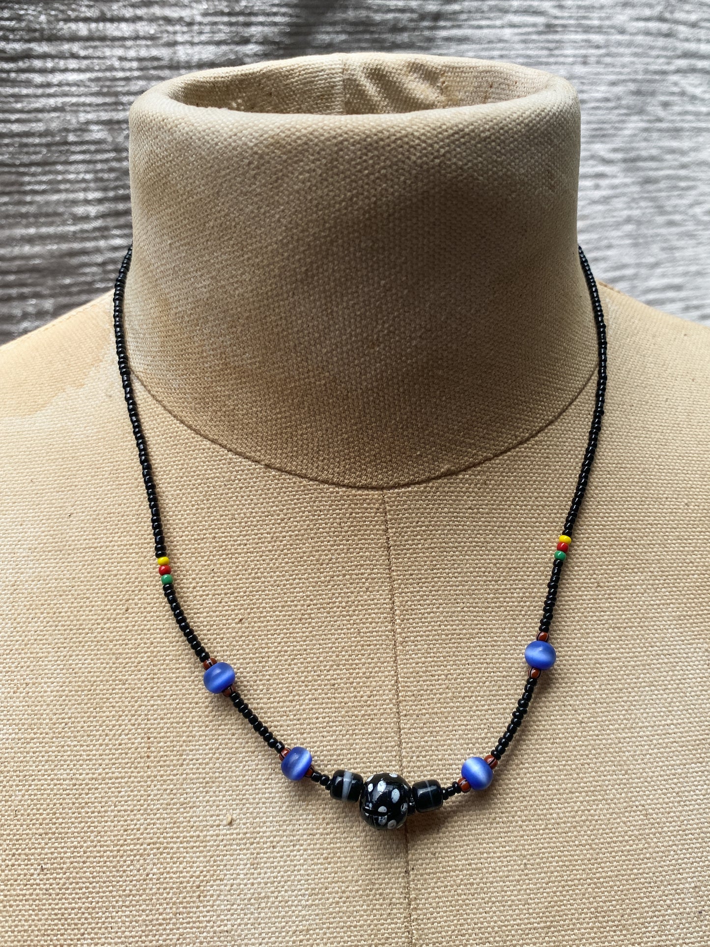 Vintage Black Mod Beaded Necklace - 1990s Indie Jewelry