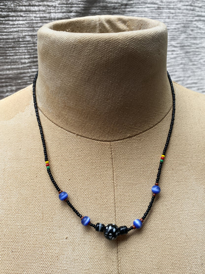 Vintage Black Mod Beaded Necklace - 1990s Indie Jewelry